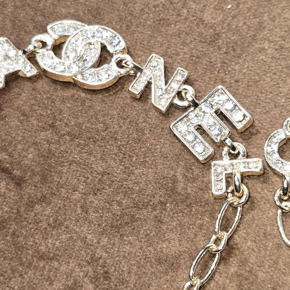 Gold Tone Logo Bracelet With Rocks - Picture 12 of 14